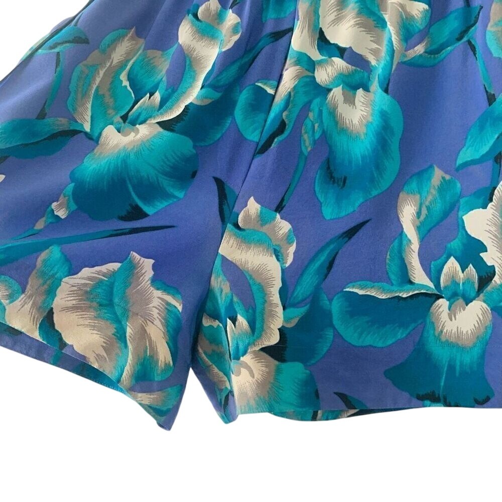 Marc Jacobs Silk Shorts Women's 6 Floral Blue Teal Gray Resort Vacation Flowy - Picture 2 of 7